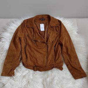 Fringe Jacket Faux Suede Brown Moto New Large 10/12 Rue21